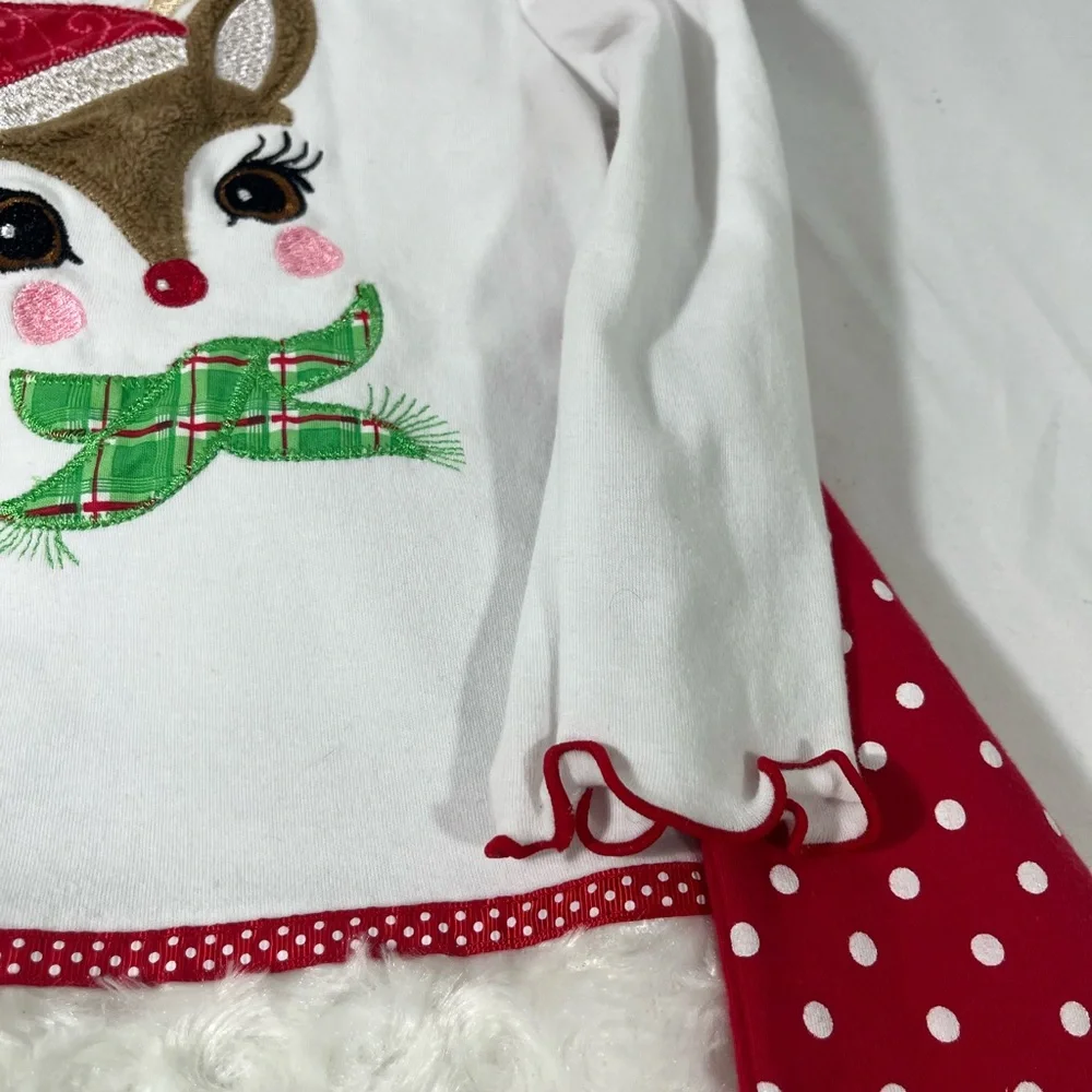 DECORATED ORIGINALS CHRISTMAS LEGGING SET DEER POLKA DOT MILLY W/FUR TRIM 3T NEW